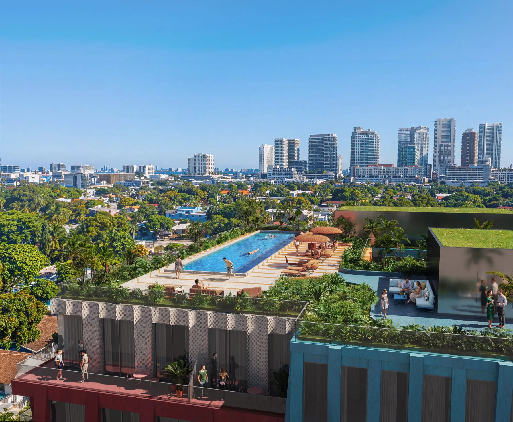 Terraza con piscina semiolímpica